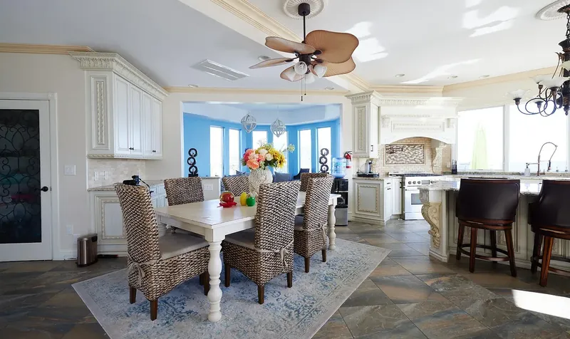 Dining room with water views
