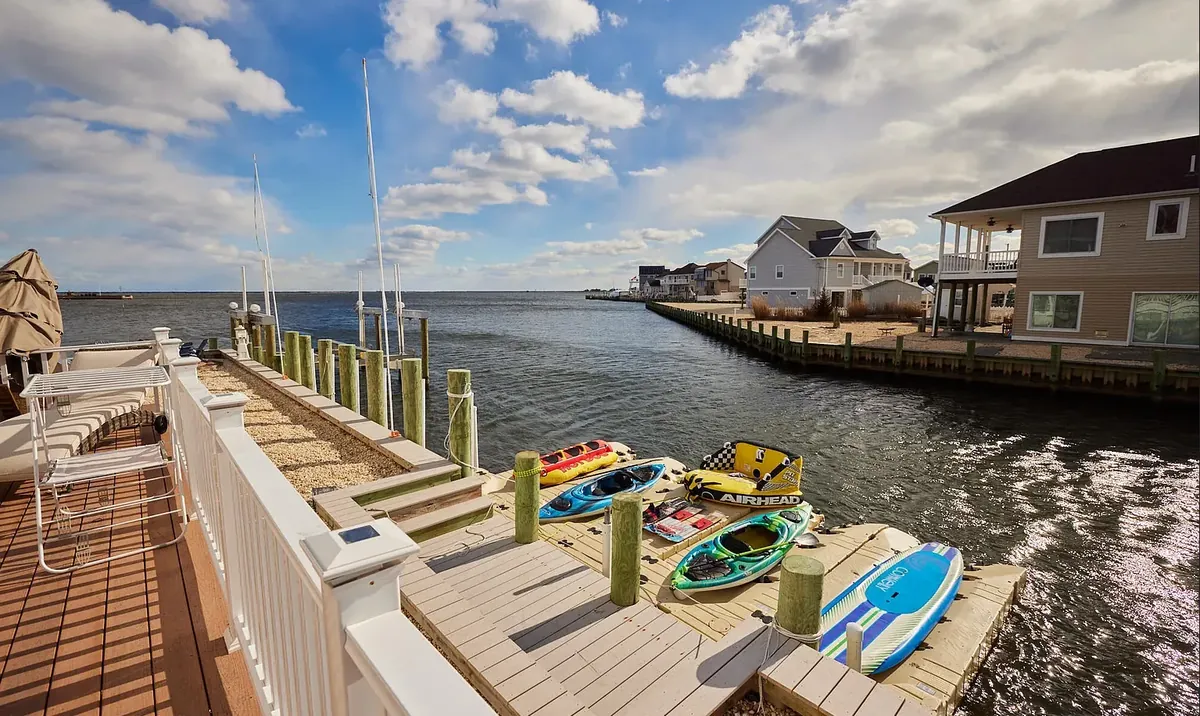 The private dock at 256 Cedar Drive looking out across Barnegat Bay